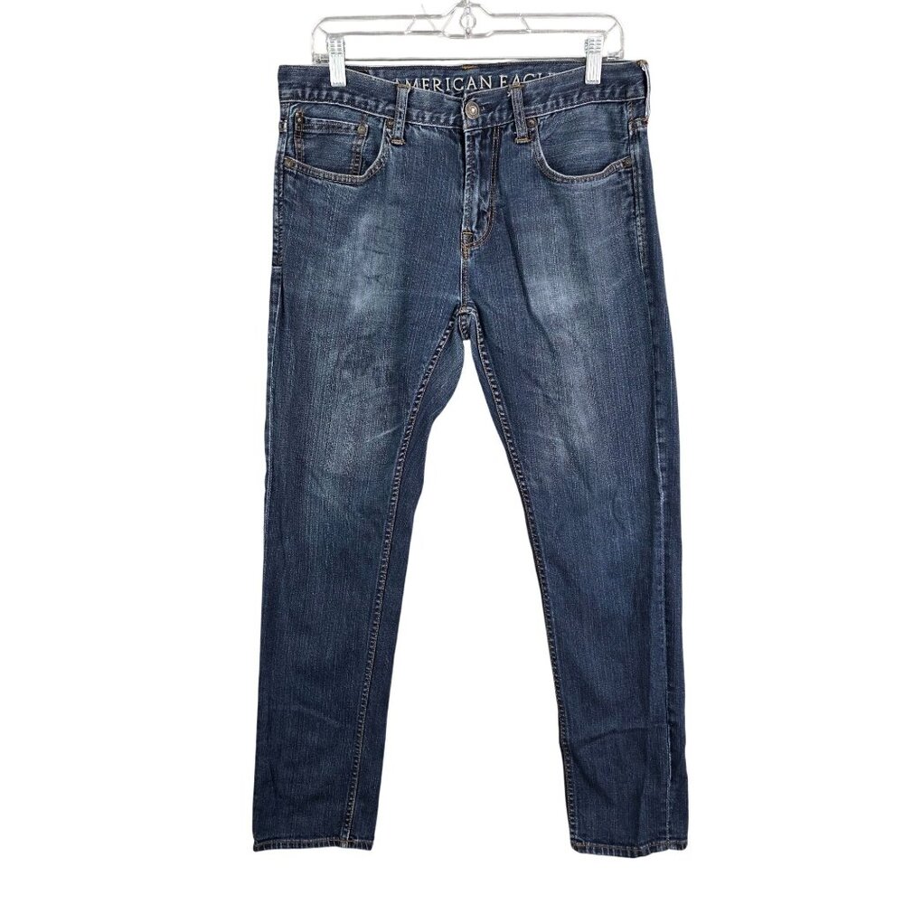 Mens American Eagle Skinny Fit Denim Blue Jeans Classic Style Stretch Size 32x32